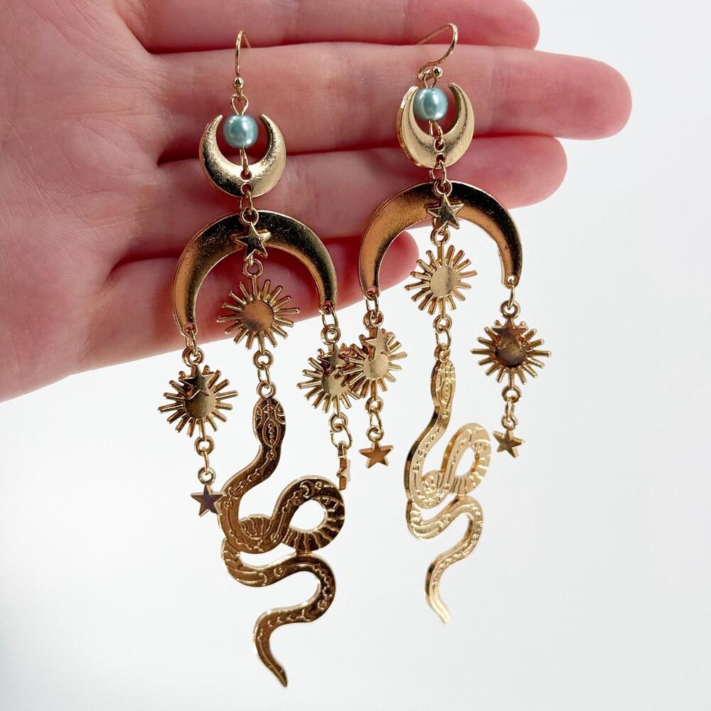 Extra Long Celestial Snake Drop Earrings, Witchy … - image 2